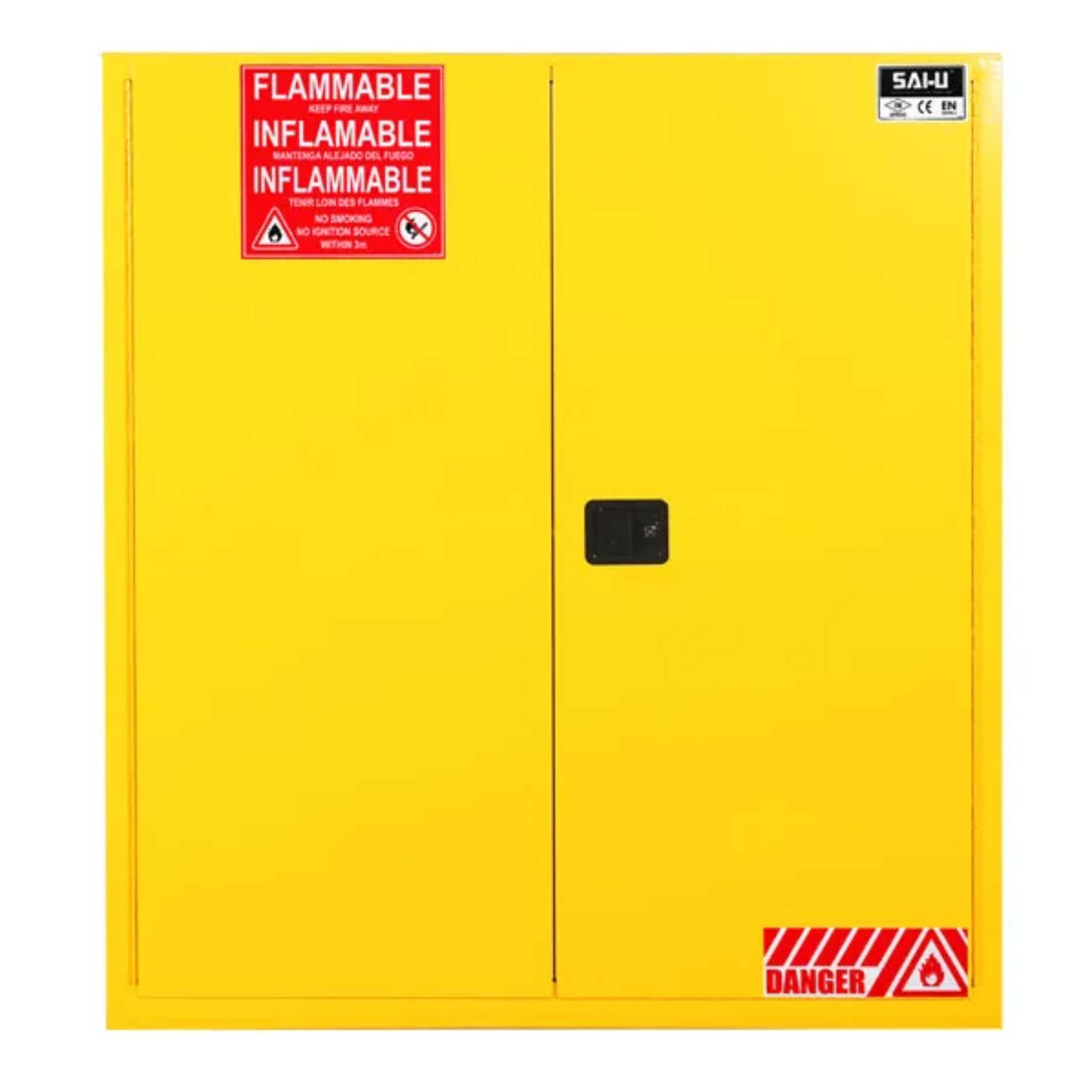 SAI-U® 110 Gallon, Yellow, Manual Close, 1 Shelf, 2 Rollers Drum Safety Storage Cabinet