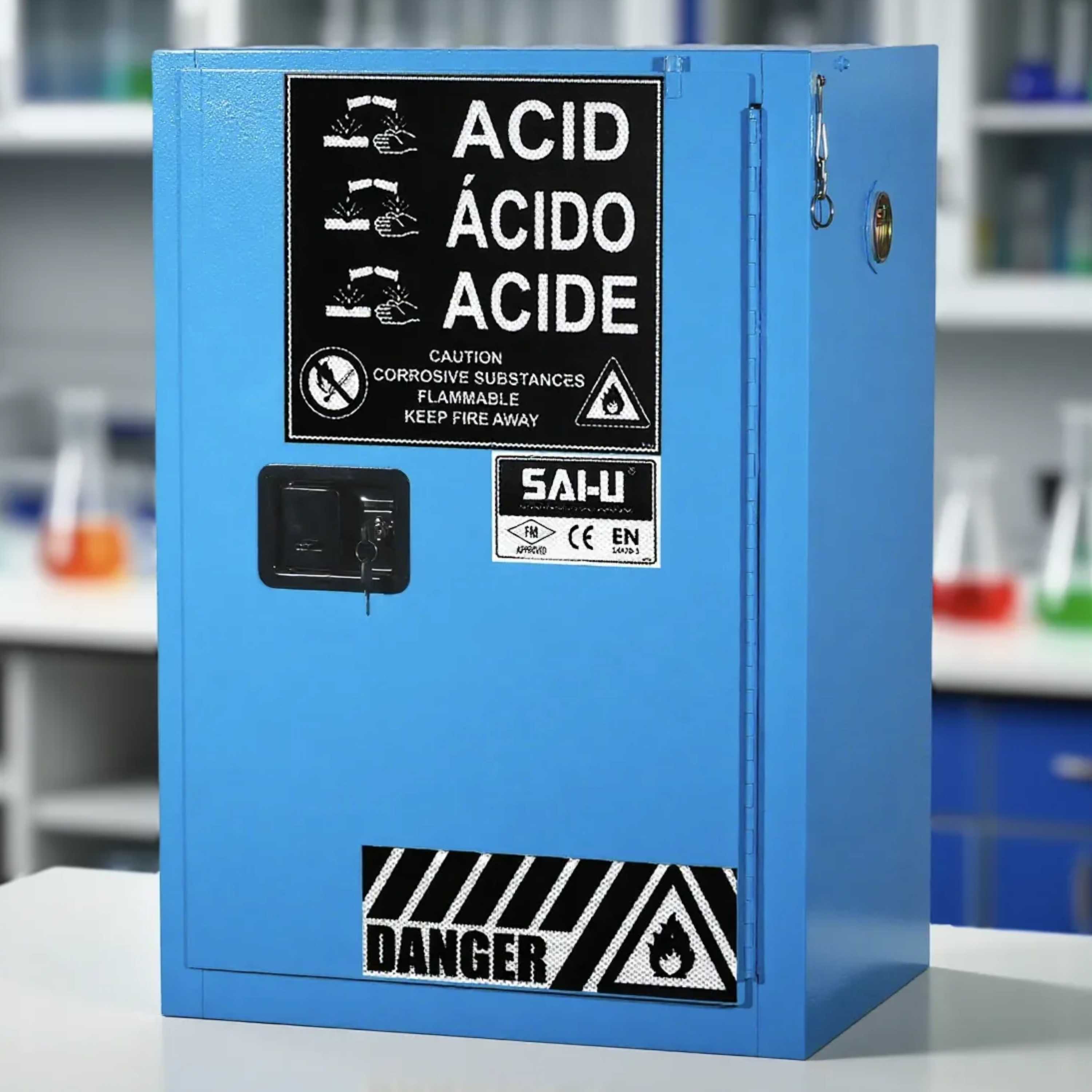 SAI-U® 12 Gallon, Self Close, 1 shelf, Corrosive Liquids Safety Storage Cabinet (Self-closing door)