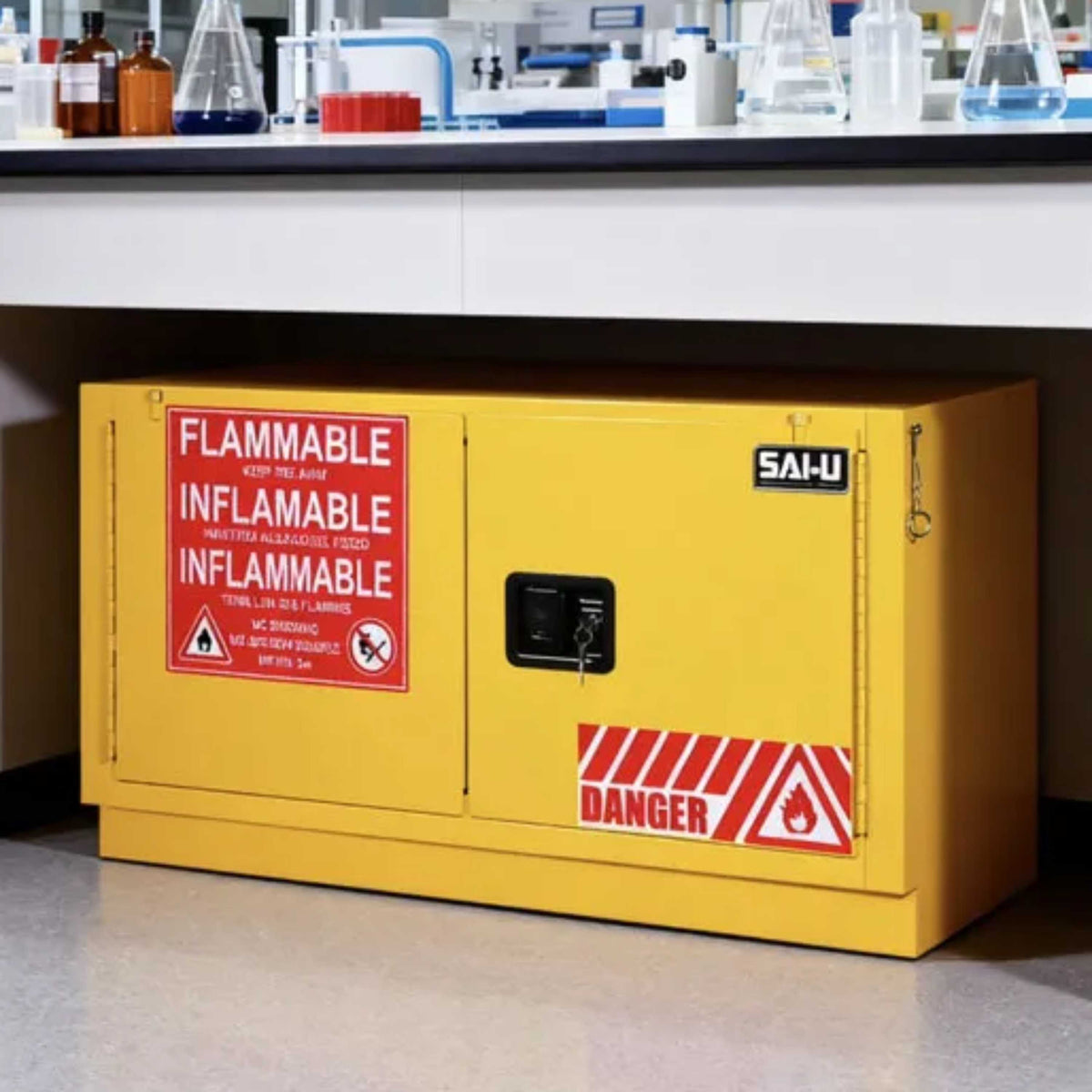 SAI-U® 15 Gallon, Self Close, 1 shelf, Flammable Liquids Safety Storage Cabinet (Self-closing door)