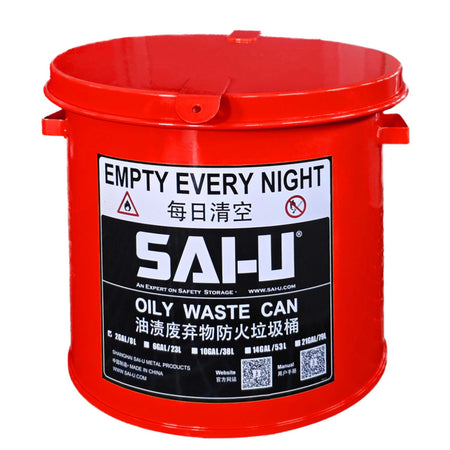 SAI-U® 2 Gallon, Red Oily Waste Can (Hand Opening Type)