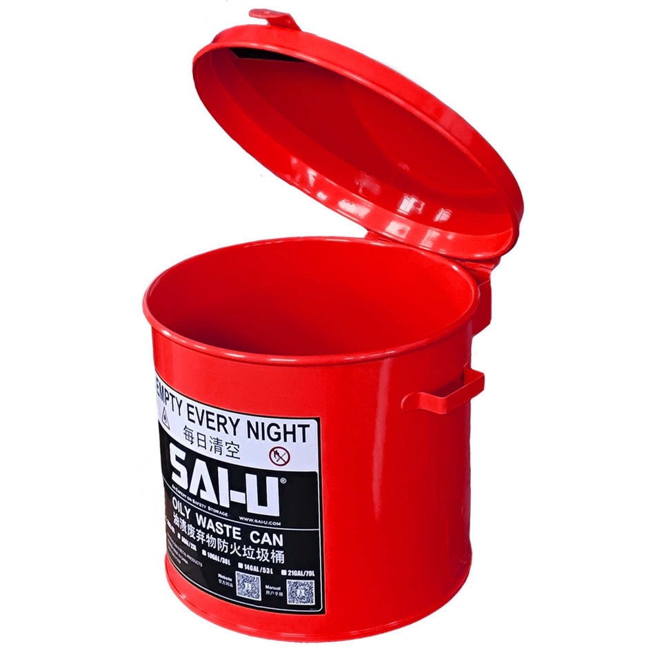 SAI-U® 2 Gallon, Red Oily Waste Can (Hand Opening Type)