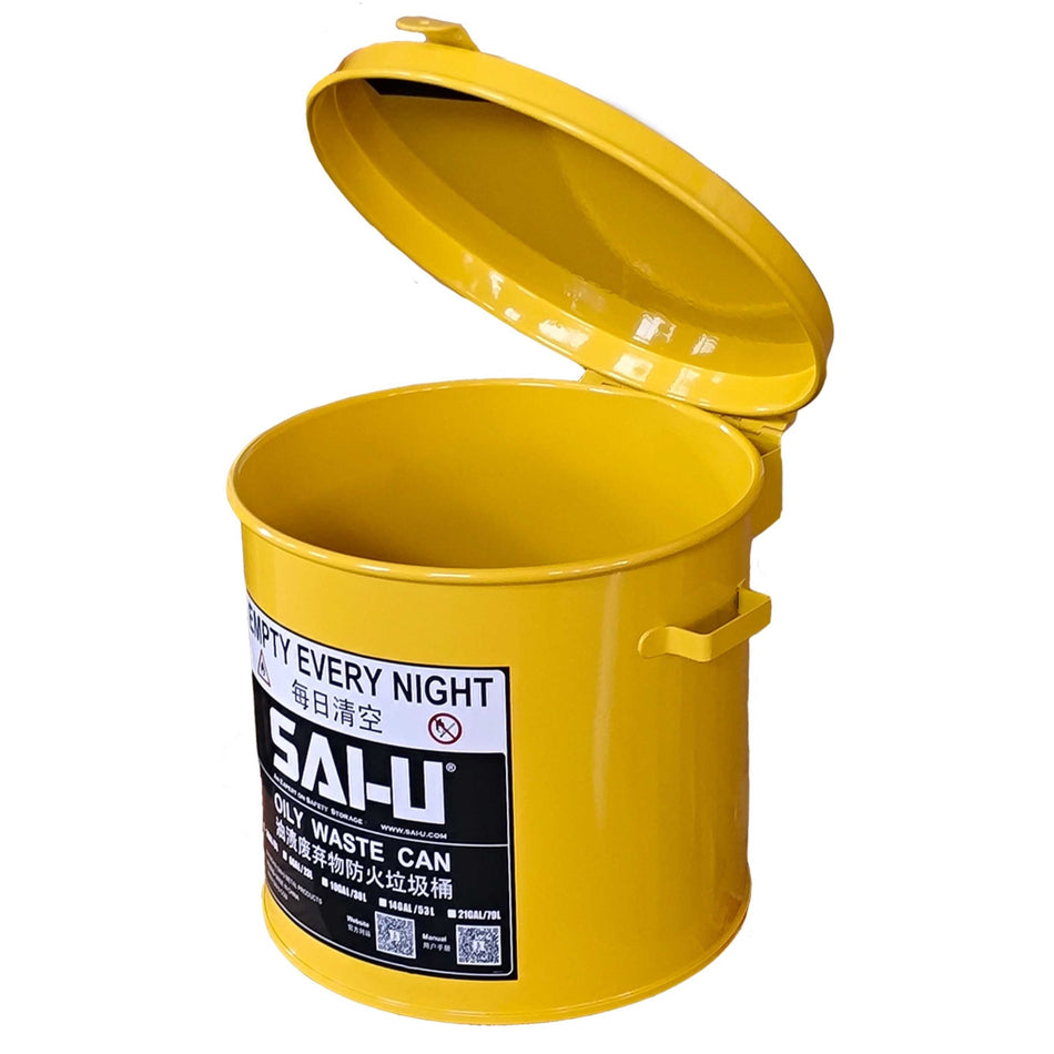 SAI-U® 2 Gallon, Yellow Oily Waste Can (Hand Opening Type)