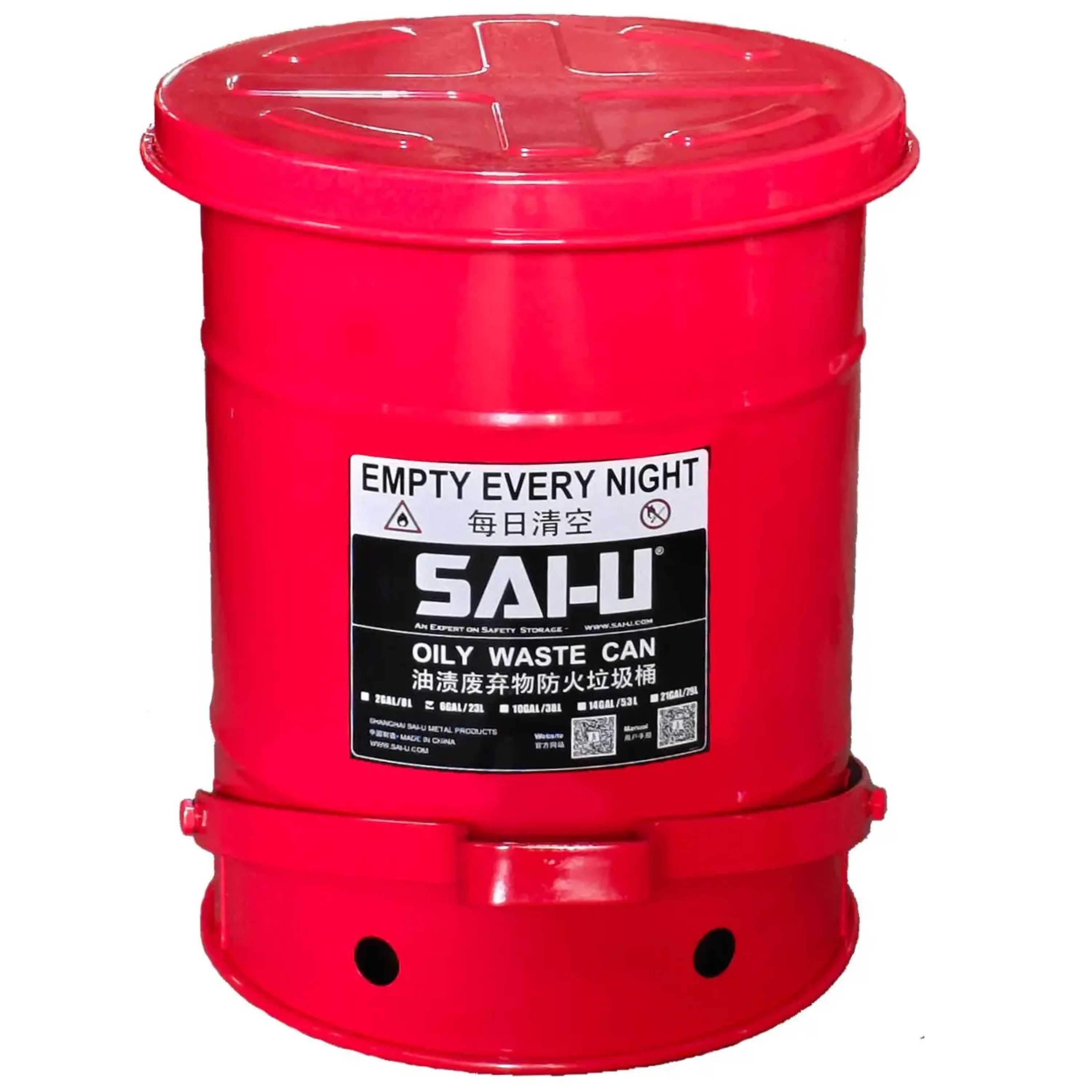 SAI-U® 6 Gallon, Red Oily Waste Can (Pedal Opening Type)