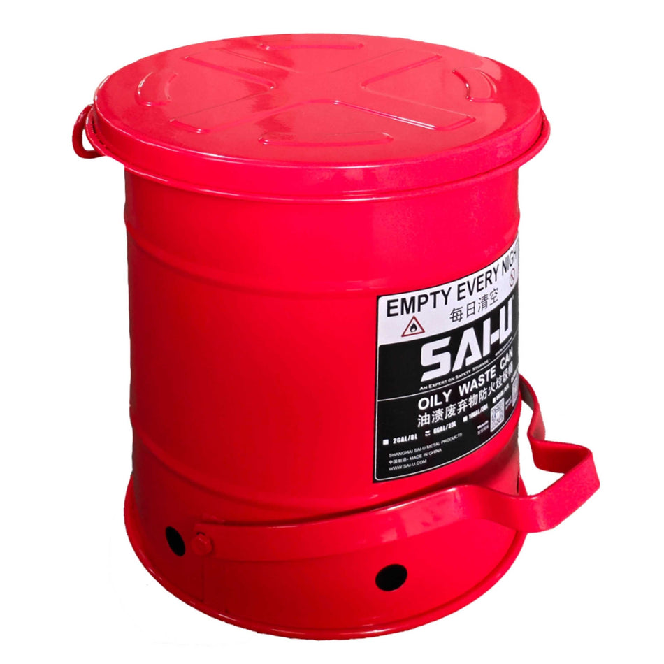 SAI-U® 6 Gallon, Red Oily Waste Can (Pedal Opening Type)