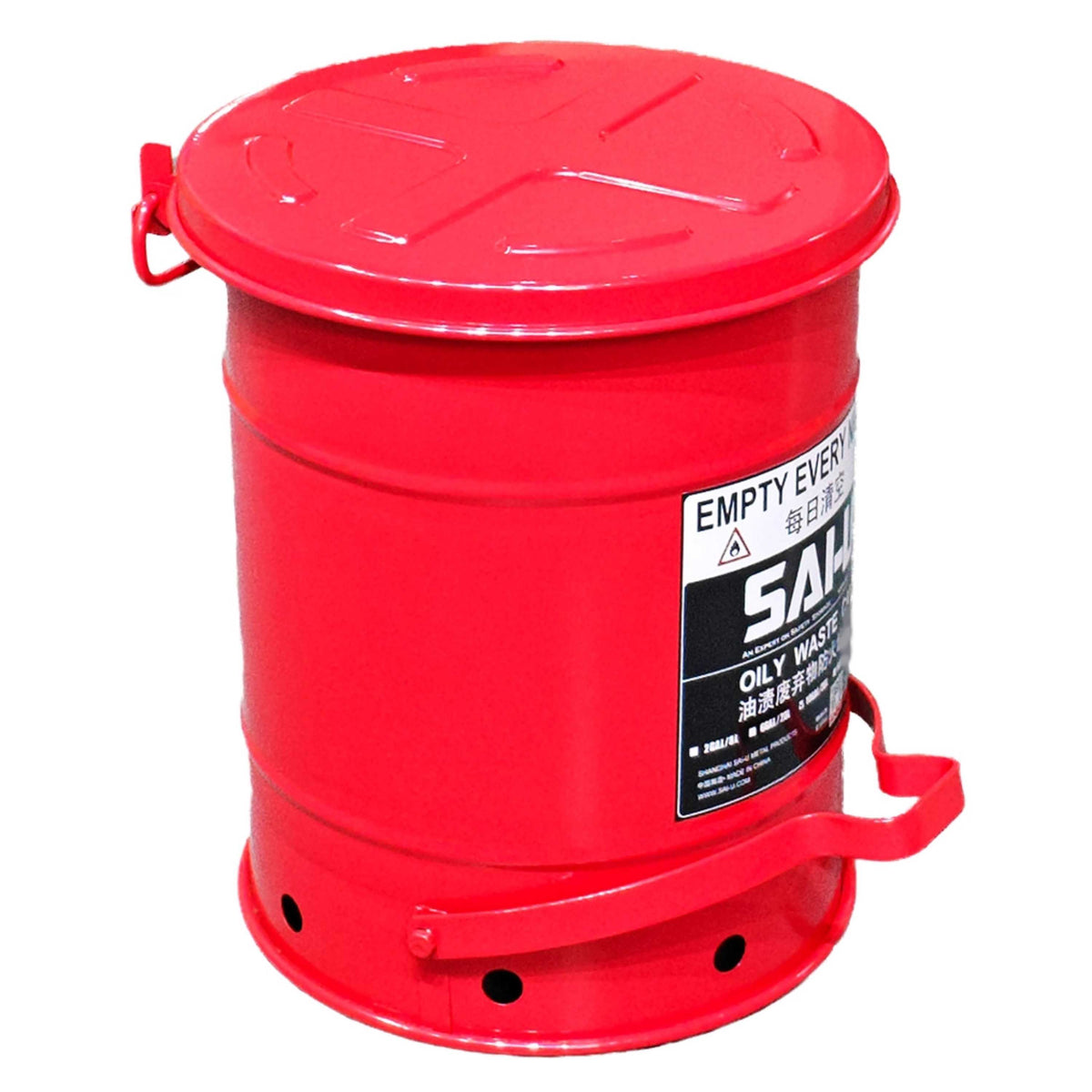 SAI-U® 10 Gallon, Red Oily Waste Can  (Pedal Opening Type)