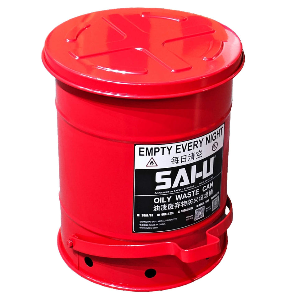 SAI-U® 10 Gallon, Red Oily Waste Can  (Pedal Opening Type)