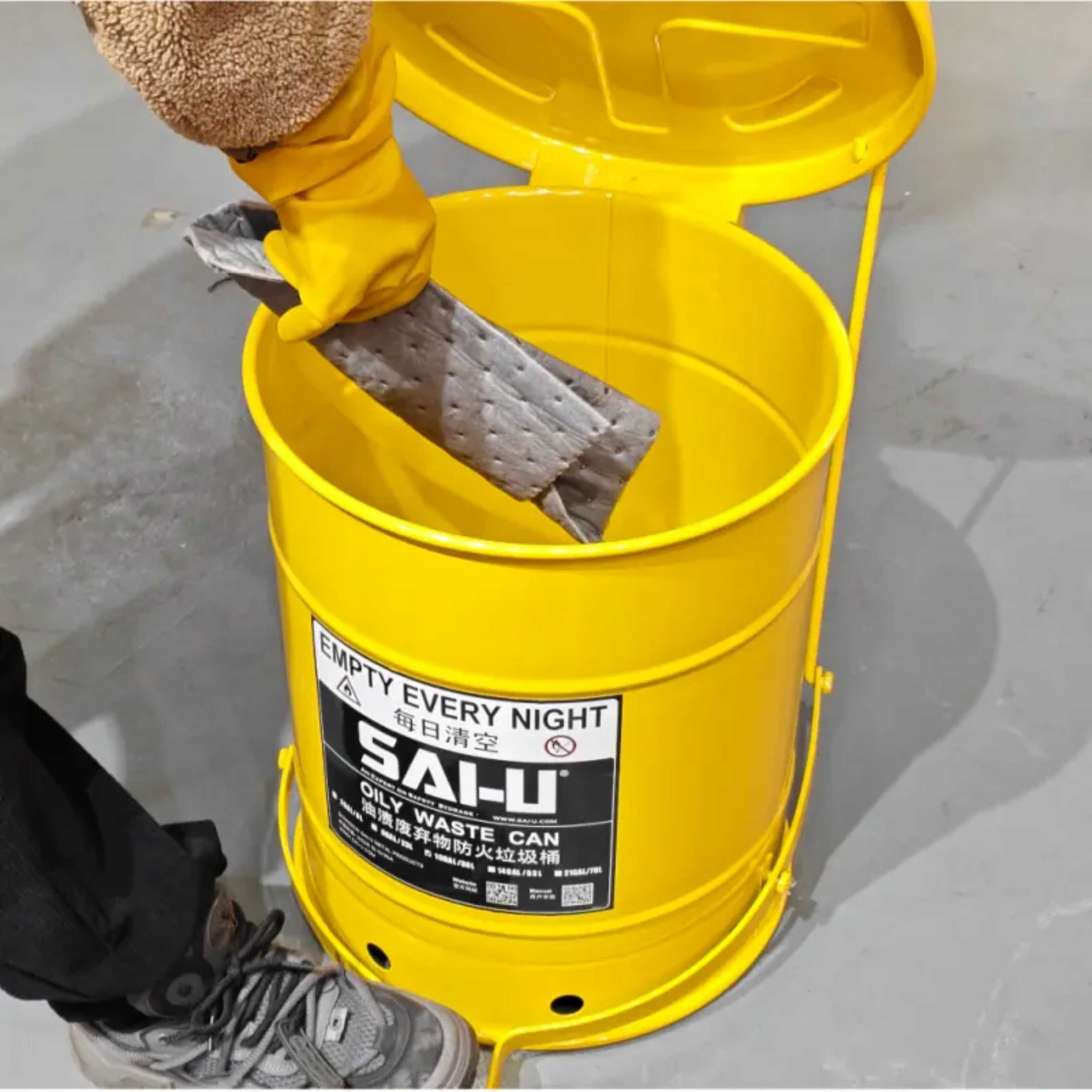 SAI-U® 21 Gallon, Yellow Oily Waste Can  (Pedal Opening Type)