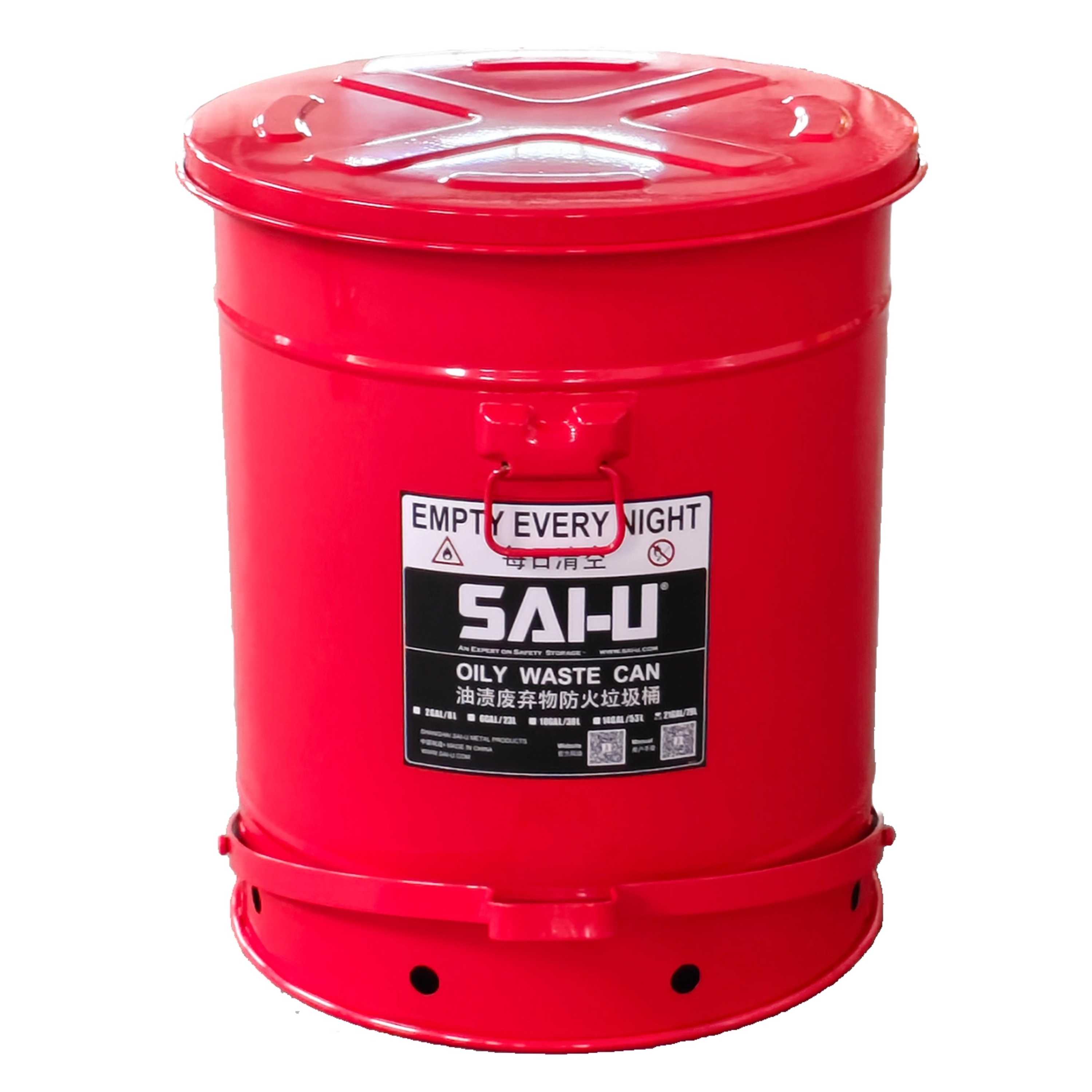 SAI-U® 21 Gallon, Red Oily Waste Can  (Pedal Opening Type)