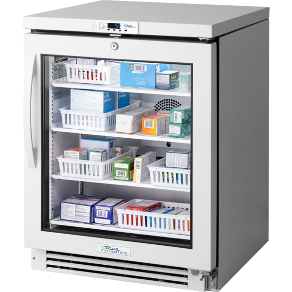 True Scientific 134 Liter (4.72 Cu Ft) Capacity  Under Counter  Glass Door Pharmacy Refrigerator, 115 V