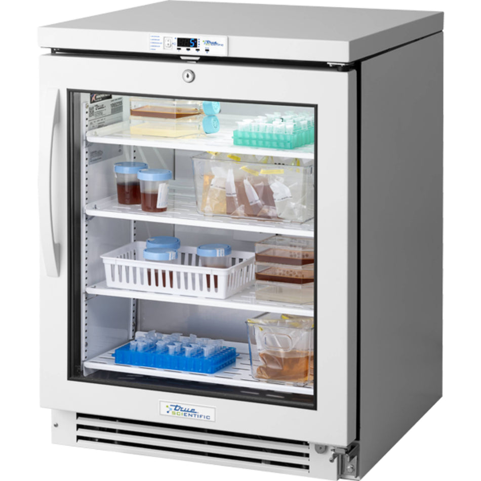 True Scientific 134 Liter (4.72 Cu Ft) Capacity Under Counter Glass Door Laboratory Refrigerator, 115 V