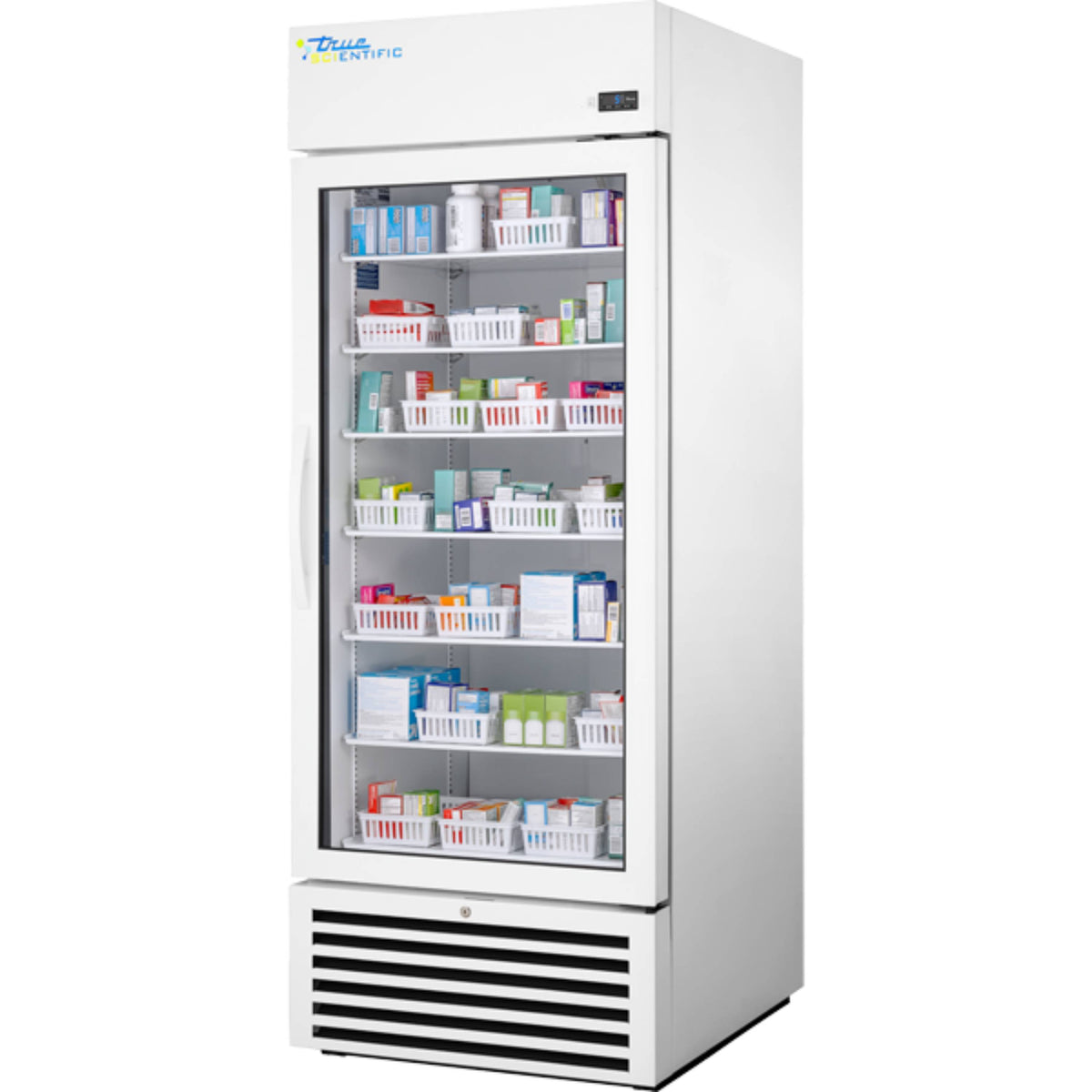 True Scientific 626.6 Liters (22.13 Cu Ft) Capacity Glass Door Pharmacy Refrigerator, Swing Glass Door, 115 V