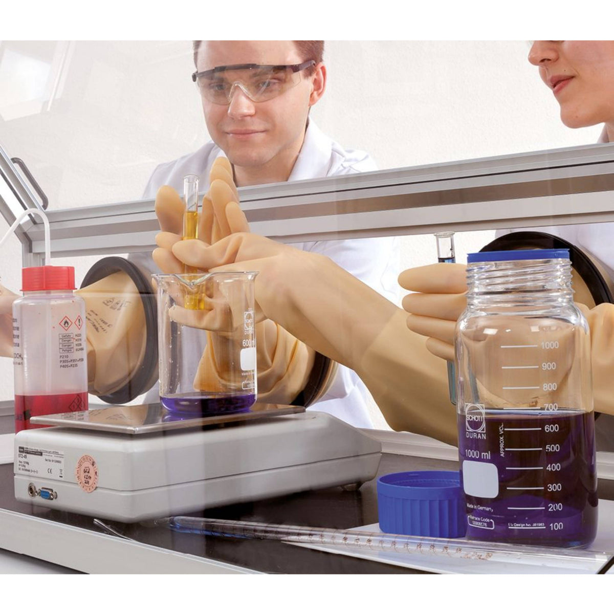 SICCO Glove Box Duo 1 with Transfer Chambers (W 2345 × H 690 × D 590) (PMMA/PE)