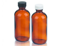 WHEATON® Safety Coated Boston Round Bottle, 4oz, PE Cone LDPE Black Phenolic Cap, PTFE Faced Foamed PE White Polypropylene Cap