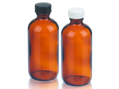 WHEATON® Safety Coated Boston Round Bottle, 4oz, PE Cone LDPE Black Phenolic Cap, PTFE Faced Foamed PE White Polypropylene Cap