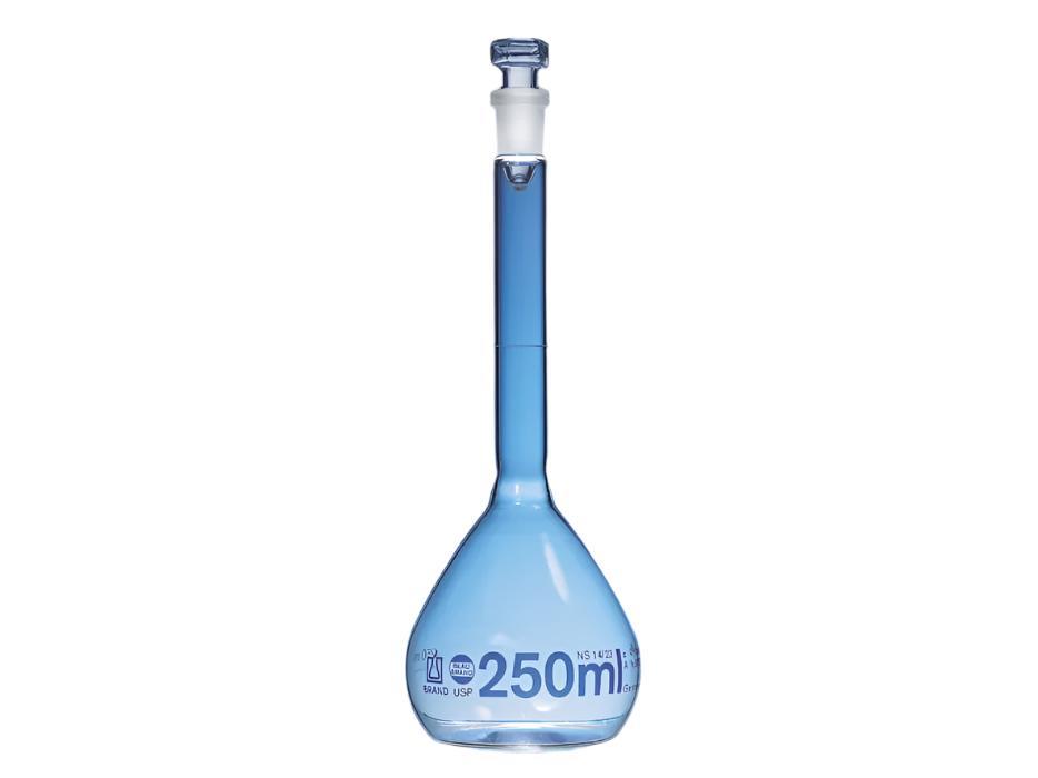 BrandTech Volumetric Flasks, BLAUBRAND®, Class A, DE-M, Boro 3,3, With Glass Stopper, USP Batch Certificate - MSE Supplies LLC