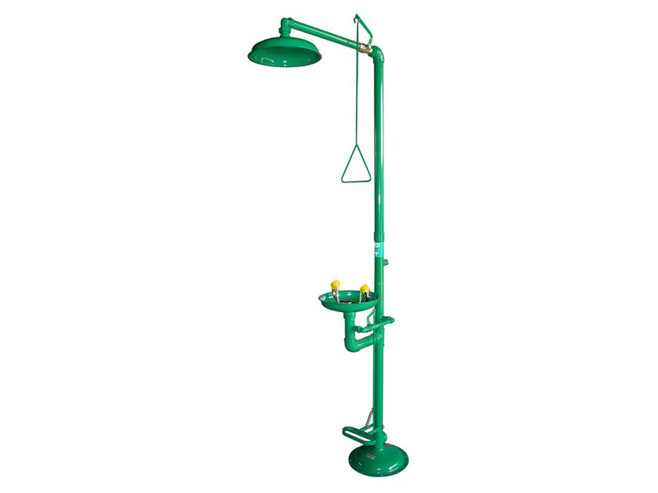 Ecosafe Combination Shower Eyewasher for Indoor Use Green double hand & foot operating, ABS bowl - MSE Supplies LLC