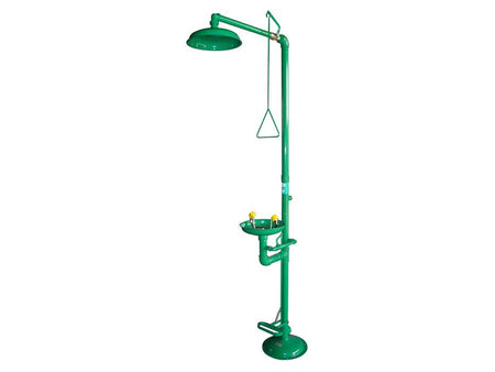 Ecosafe Combination Shower Eyewasher for Indoor Use Green double hand & foot operating, ABS bowl - MSE Supplies LLC