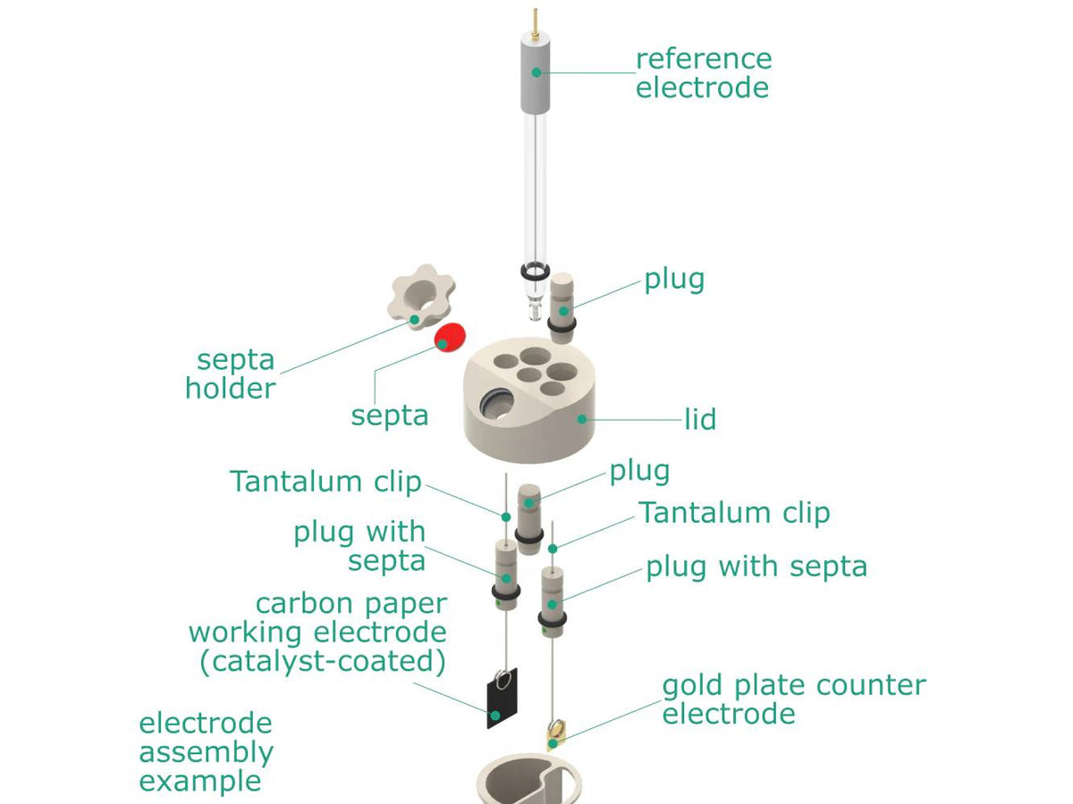 Electrosynthesis Reactor D-Series/Septa, 30 MM OD, Divided Cell, 5-Port, Electrochemical Products, Redox.me, MSE Supplies