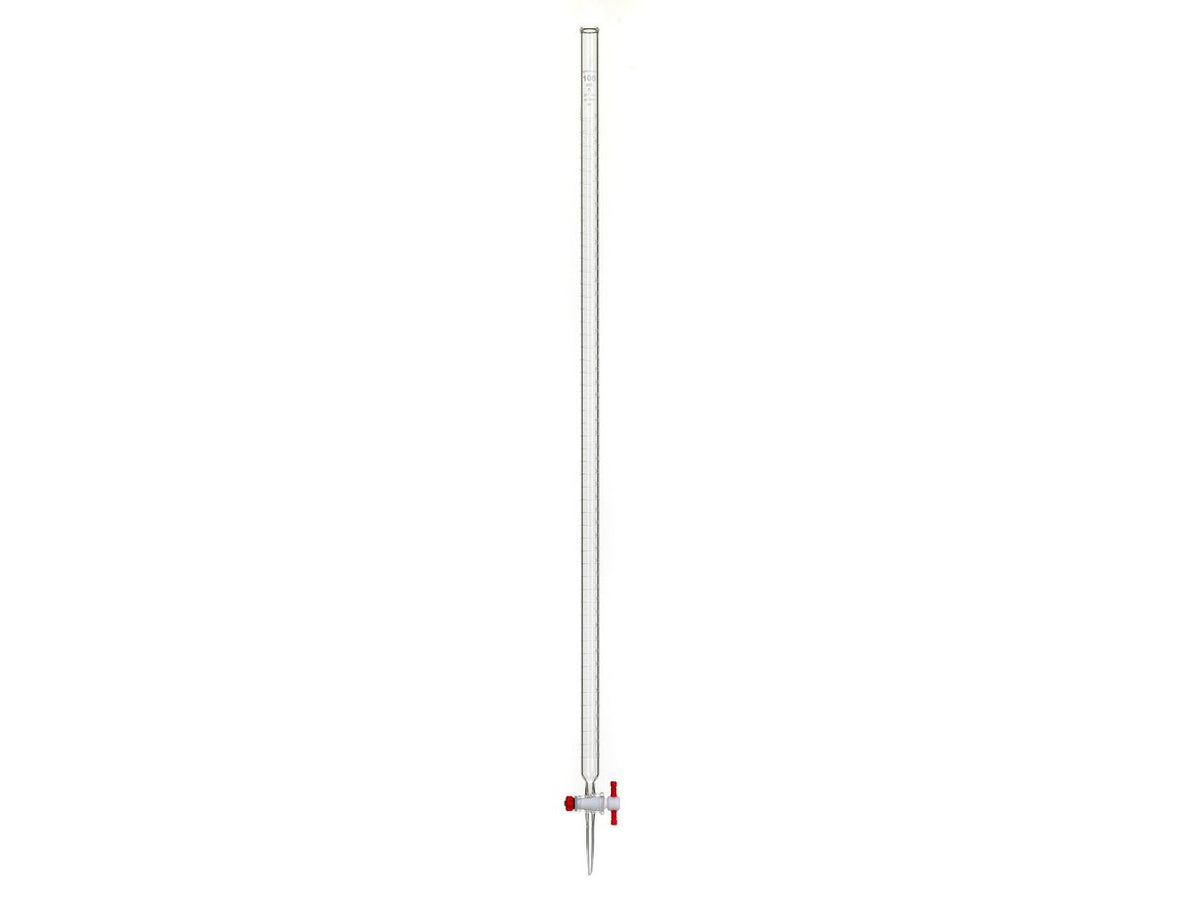 MSE PRO 100mL Acid Burette Transparent Glass (2mm PTFE Valve) for Acid and Alkali, 1 Piece/Box