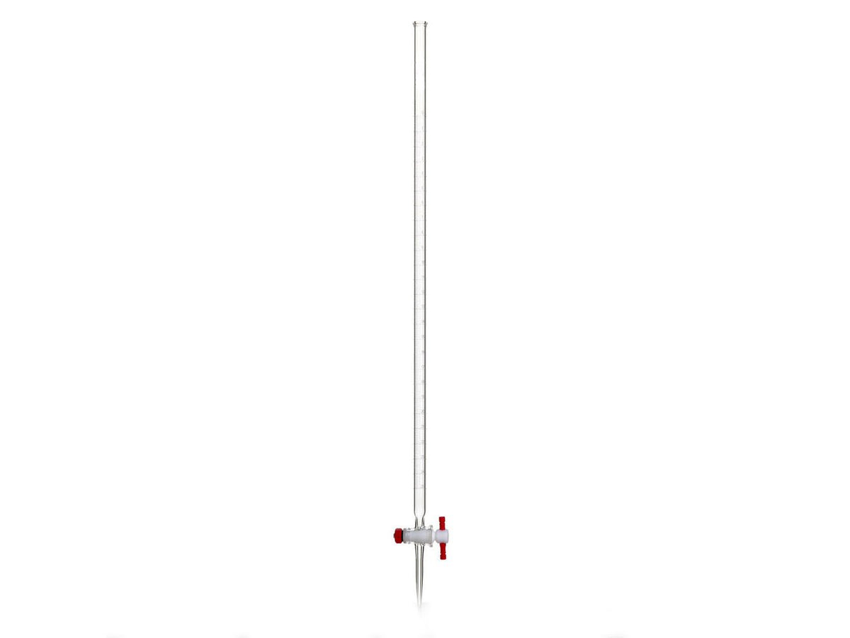 MSE PRO 25mL Acid Burette Transparent Glass (2mm PTFE Valve) for Acid and Alkali, 1 Piece/Box