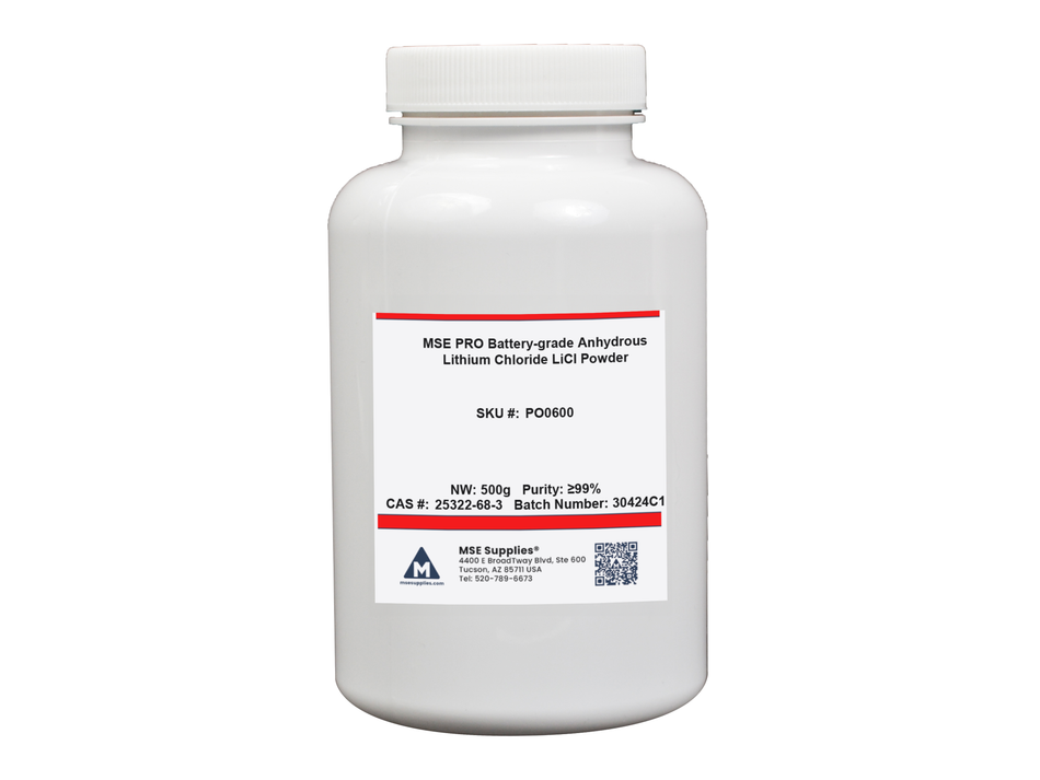 MSE PRO ≥99% Battery-grade Anhydrous Lithium Chloride LiCl Powder, 500g, Chemicals and Compounds, MSE Supplies LLC, MSE Supplies