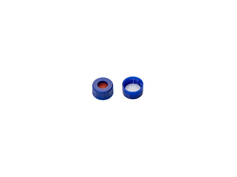 MSE PRO Φ9mm Blue Screw PP Caps with Pre-Slit White PTFE/Red Silicone Liner, 100 pcs/pack - MSE Supplies LLC