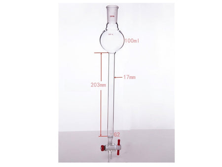 MSE PRO Chromatography Column with Sand Plate Storage Ball, 24/40, φ17mm, Effective Length 203mm, Storage Ball Capacity 100mL