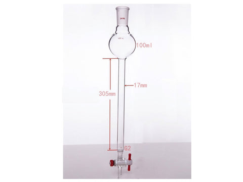 MSE PRO Chromatography Column with Sand Plate Storage Ball, 24/40, φ17mm, Effective Length 305mm, Storage Ball Capacity 100mL