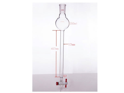MSE PRO Chromatography Column with Sand Plate Storage Ball, 24/40, φ17mm, Effective Length 457mm, Storage Ball Capacity 250mL