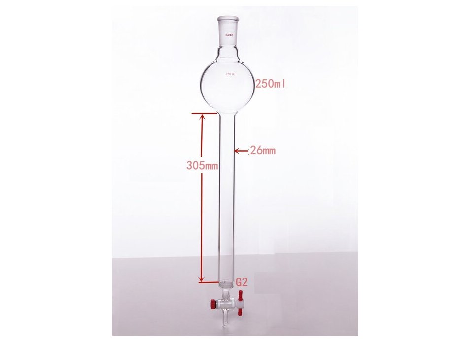 MSE PRO Chromatography Column with Sand Plate Storage Ball, 24/40, φ26mm, Effective Length 305mm, Storage Ball Capacity 250mL
