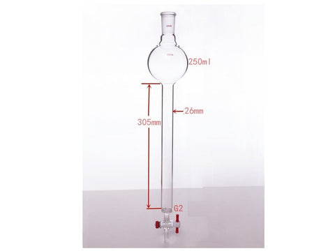 MSE PRO Chromatography Column with Sand Plate Storage Ball, 24/40, φ26mm, Effective Length 305mm, Storage Ball Capacity 250mL