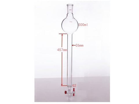 MSE PRO Chromatography Column with Sand Plate Storage Ball, 24/40, φ26mm, Effective Length 457mm, Storage Ball Capacity 500mL
