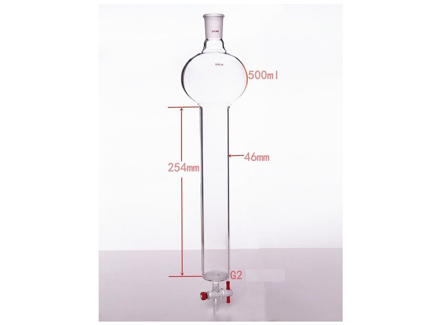 MSE PRO Chromatography Column with Sand Plate Storage Ball, 24/40, φ46mm, Effective Length 254mm, Storage Ball Capacity 500mL