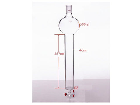 MSE PRO Chromatography Column with Sand Plate Storage Ball, 24/40, φ46mm, Effective Length 457mm, Storage Ball Capacity 500mL