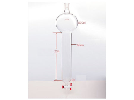 MSE PRO Chromatography Column with Sand Plate Storage Ball, 24/40, φ60mm, Effective Length 254mm, Storage Ball Capacity 500mL