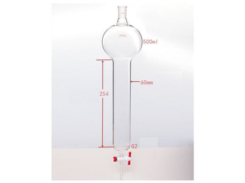 MSE PRO Chromatography Column with Sand Plate Storage Ball, 24/40, φ60mm, Effective Length 254mm, Storage Ball Capacity 500mL