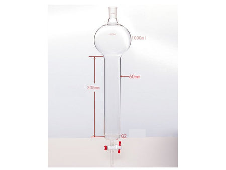 MSE PRO Chromatography Column with Sand Plate Storage Ball, 24/40, φ60mm, Effective Length 305mm, Storage Ball Capacity 1000mL