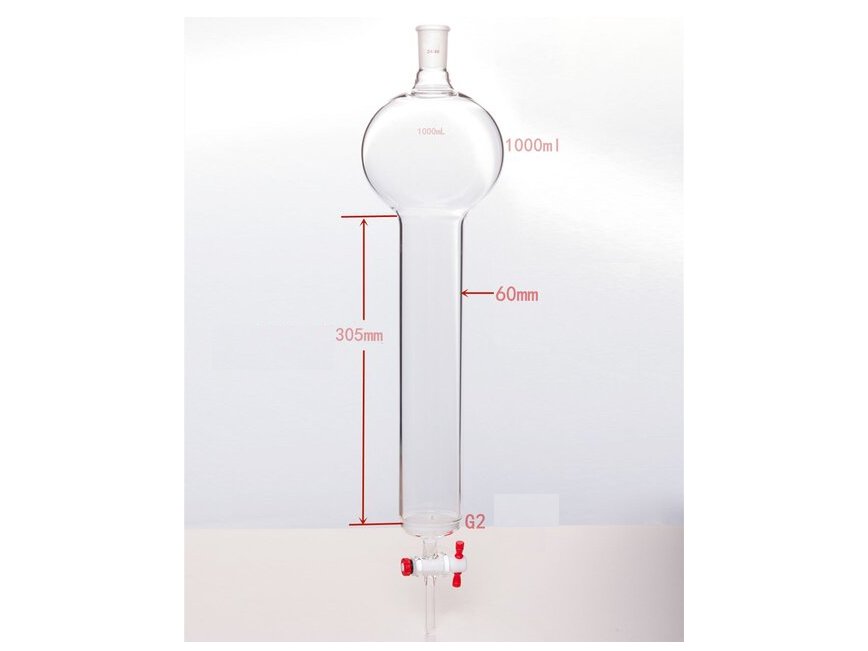 MSE PRO Chromatography Column with Sand Plate Storage Ball, 24/40, φ60mm, Effective Length 305mm, Storage Ball Capacity 1000mL