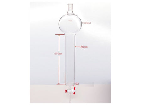 MSE PRO Chromatography Column with Sand Plate Storage Ball, 24/40, φ60mm, Effective Length 610mm, Storage Ball Capacity 1000mL