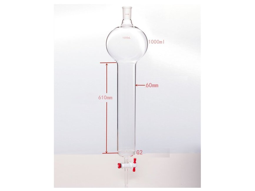 MSE PRO Chromatography Column with Sand Plate Storage Ball, 24/40, φ60mm, Effective Length 610mm, Storage Ball Capacity 1000mL