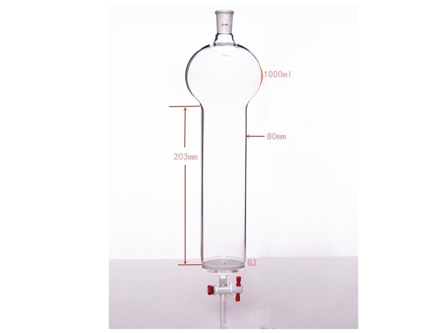 MSE PRO Chromatography Column with Sand Plate Storage Ball, 24/40, φ80mm, Effective Length 203mm, Storage Ball Capacity 1000mL