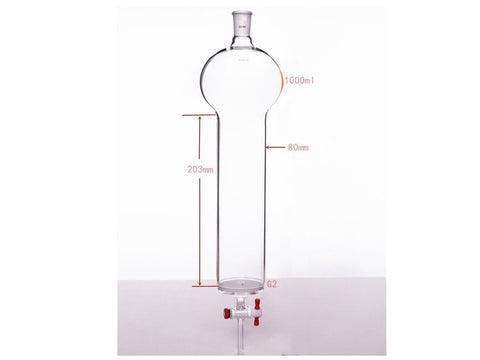 MSE PRO Chromatography Column with Sand Plate Storage Ball, 24/40, φ80mm, Effective Length 203mm, Storage Ball Capacity 1000mL