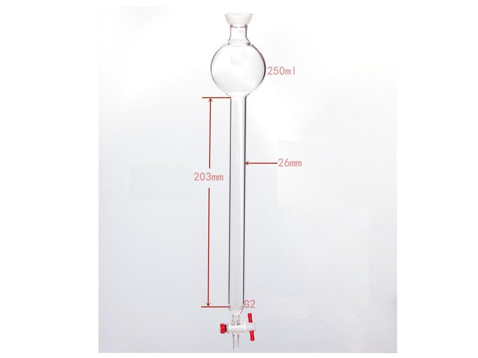 MSE PRO Chromatography Column with Sand Plate Storage Ball, 35/20, φ26mm, Effective Length: 203mm, 250mL