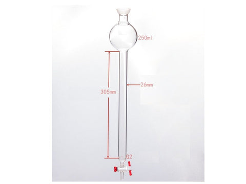MSE PRO Chromatography Column with Sand Plate Storage Ball, 35/20, φ26mm, Effective Length: 305mm, 250mL - MSE Supplies LLC