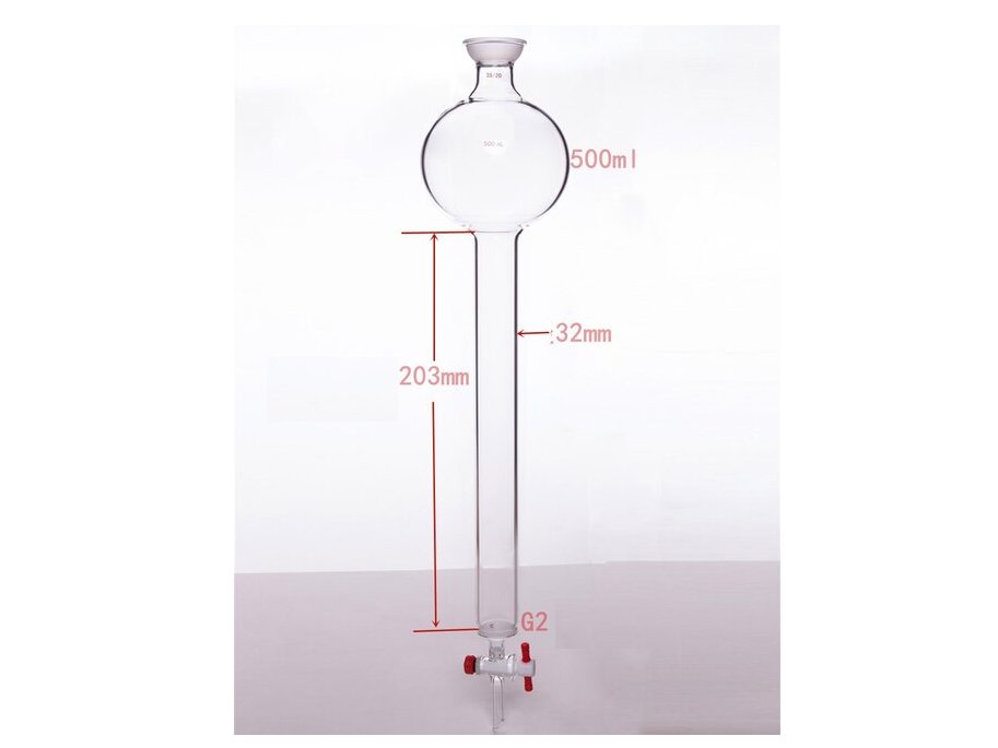 MSE PRO Chromatography Column with Sand Plate Storage Ball, 35/20, φ32mm, Effective Length: 203mm, 500mL - MSE Supplies LLC