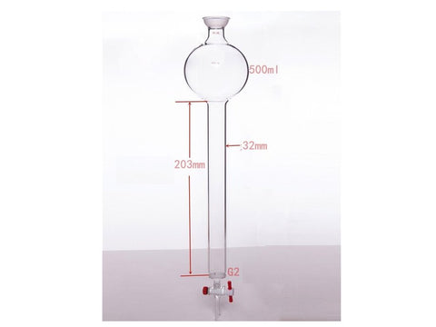 MSE PRO Chromatography Column with Sand Plate Storage Ball, 35/20, φ32mm, Effective Length: 203mm, 500mL - MSE Supplies LLC