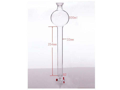 MSE PRO Chromatography Column with Sand Plate Storage Ball, 35/20, φ32mm, Effective Length: 254mm, 500mL - MSE Supplies LLC