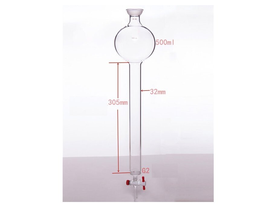 MSE PRO Chromatography Column with Sand Plate Storage Ball, 35/20, φ32mm, Effective Length: 305mm, 500mL - MSE Supplies LLC