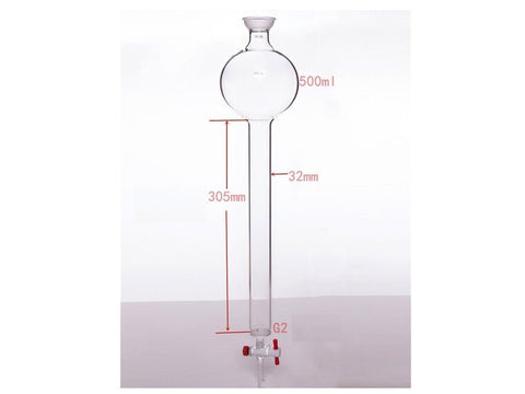 MSE PRO Chromatography Column with Sand Plate Storage Ball, 35/20, φ32mm, Effective Length: 305mm, 500mL - MSE Supplies LLC