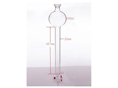 MSE PRO Chromatography Column with Sand Plate Storage Ball, 35/20, φ32mm, Effective Length: 457mm, 500mL - MSE Supplies LLC